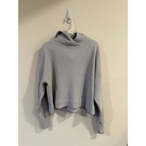 Gap Crop Hoodie Sweatshirt Waffle Thermal Top Gray Large Preppy Athleisure